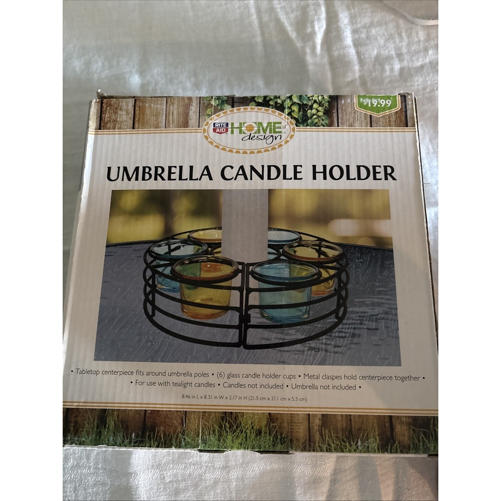 Patio Table Umbrella 6 Votive Candle Holder Round 9" Dark Brown Metal Decor